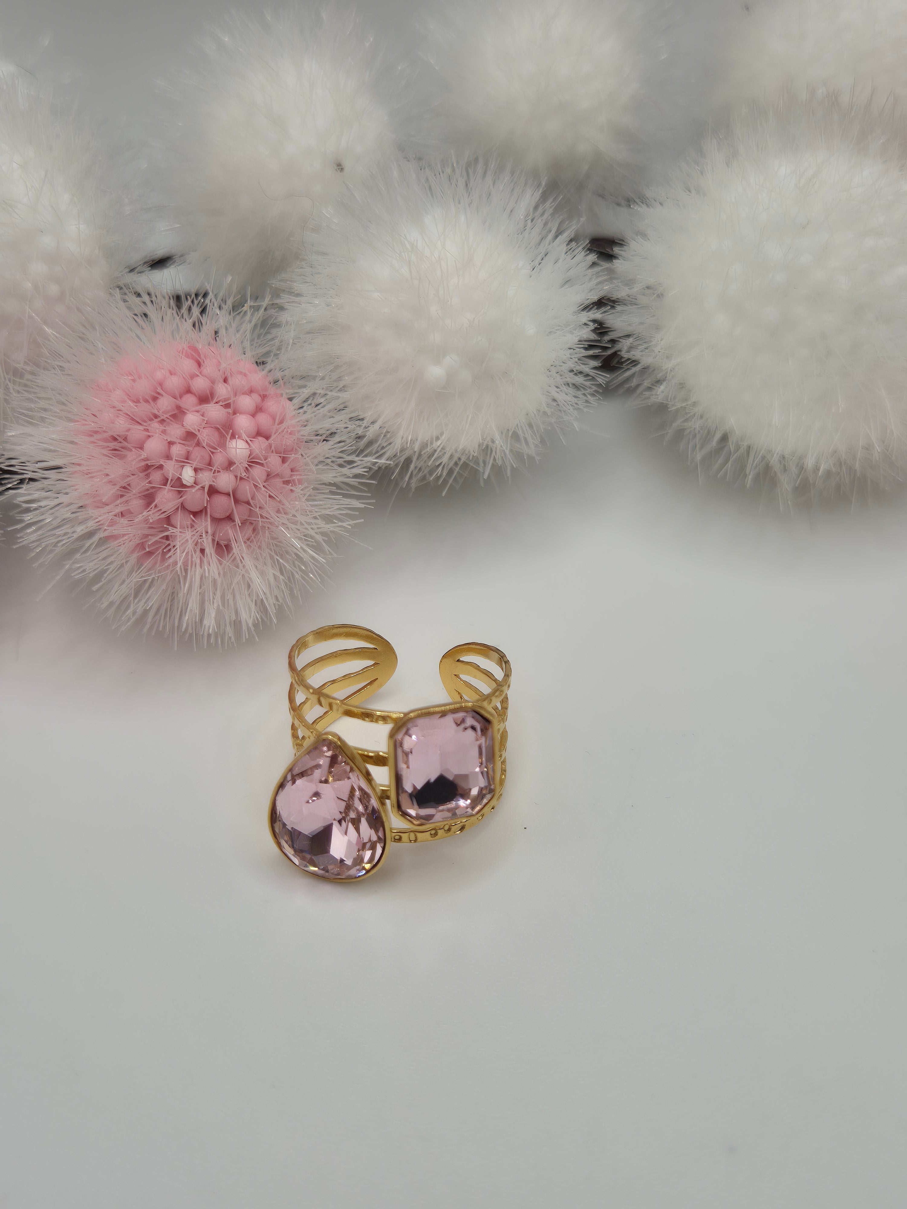 Bague Étincelle strass rose