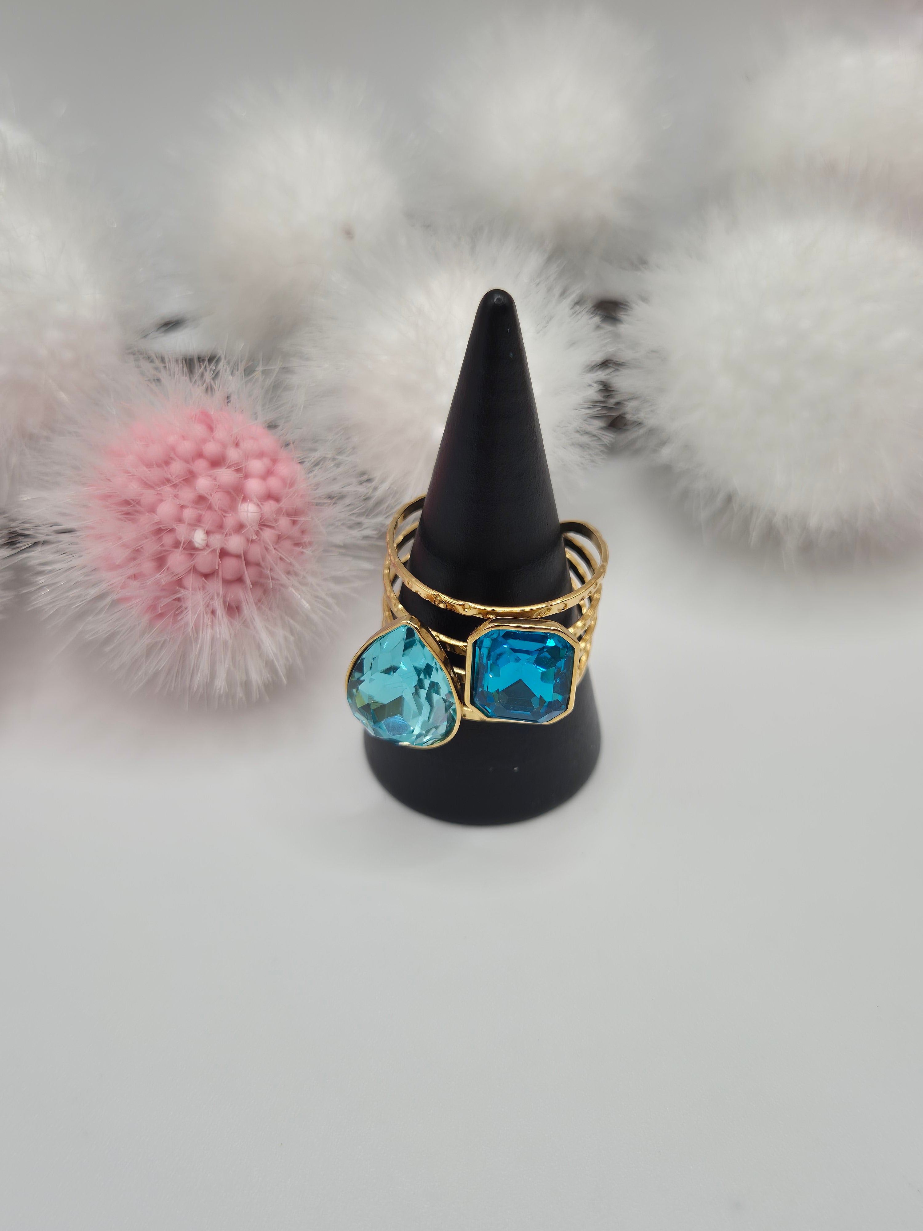 Bague Étincelle strass bleu
