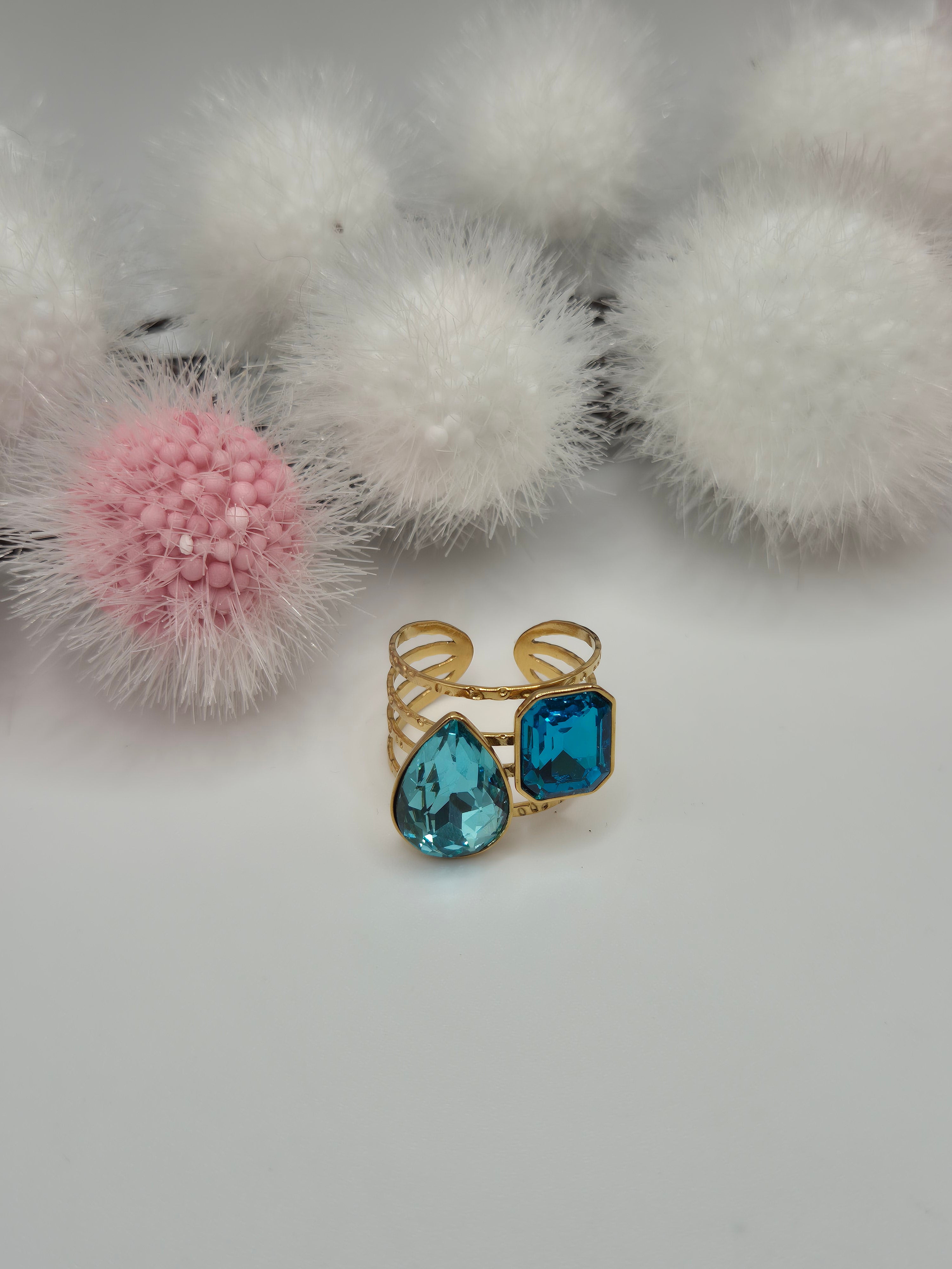 Bague Étincelle strass bleu