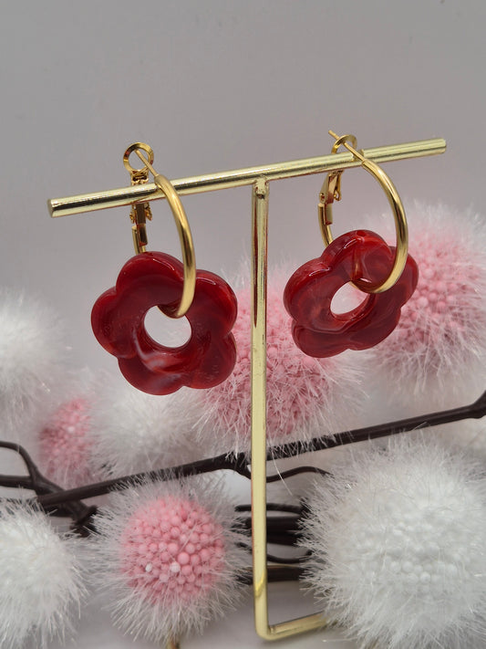 Boucles d’oreilles Fleurs Rouge