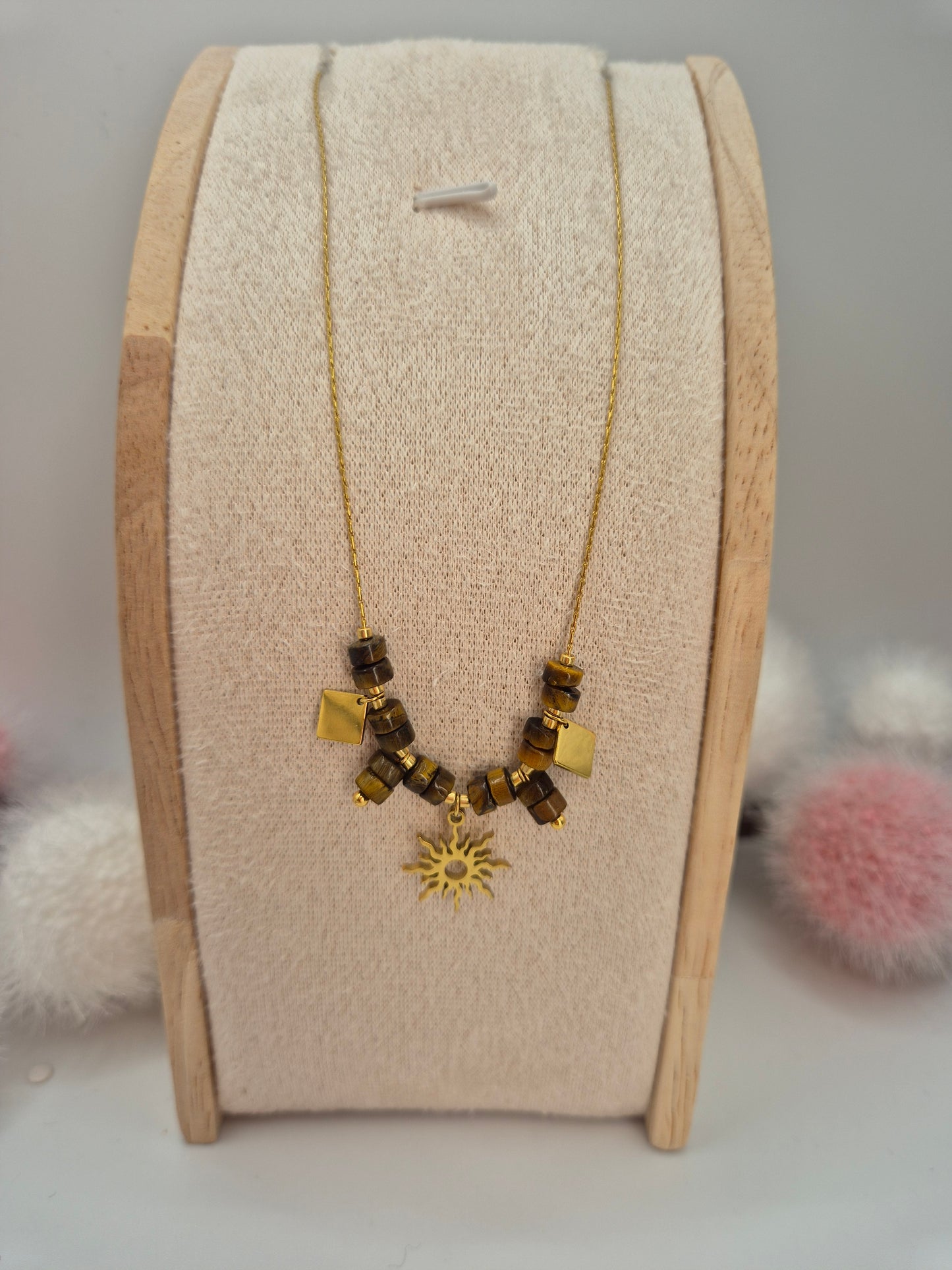 Collier Grand Soleil en Pierre Œil du Tigre