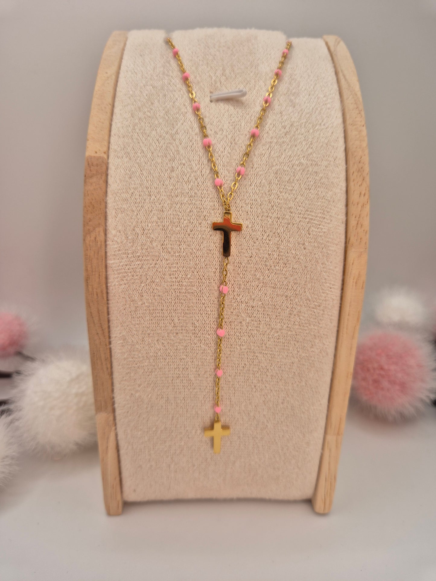 Collier Protection Croix Rose