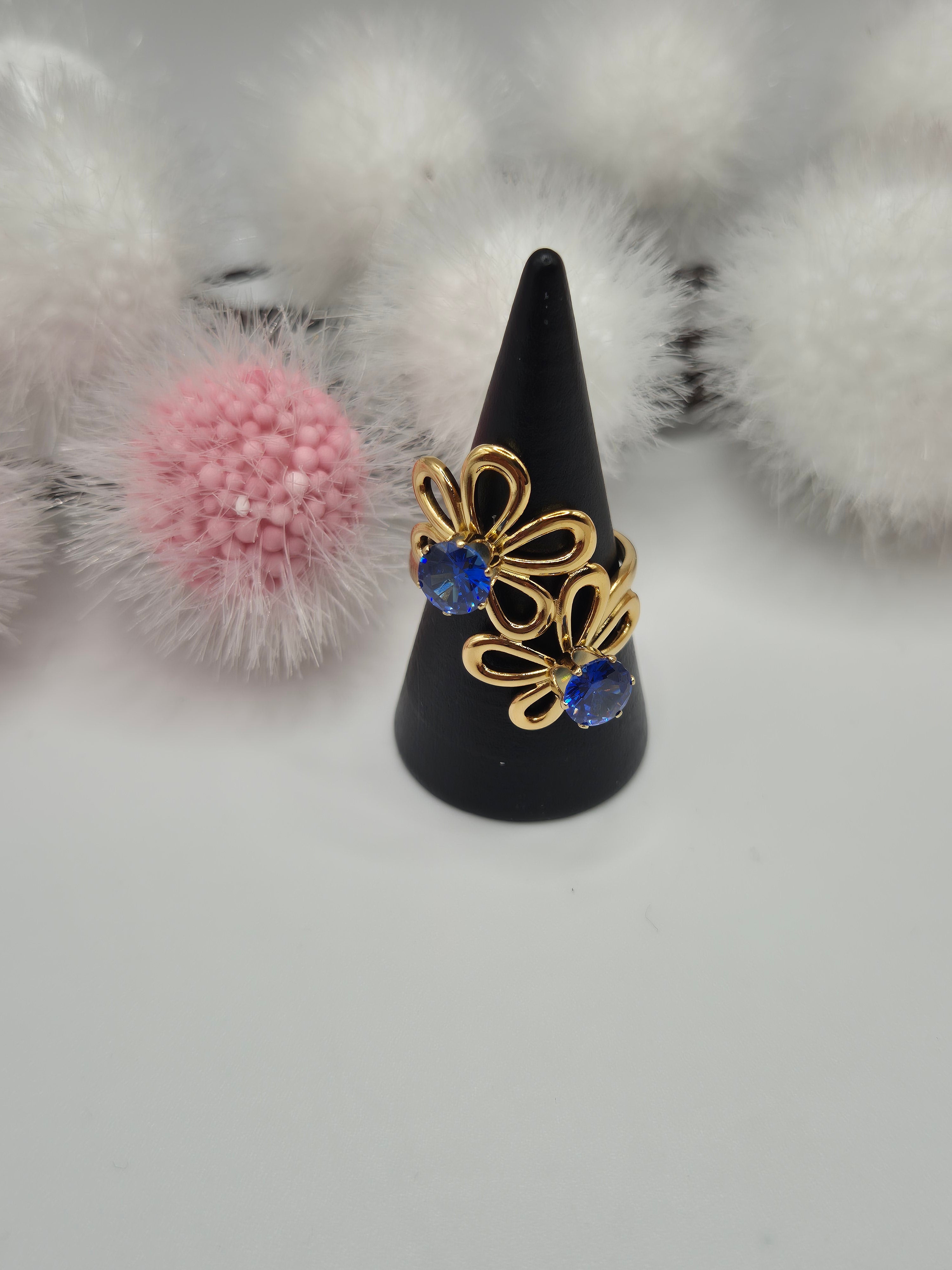 Bague Floraison strass bleu