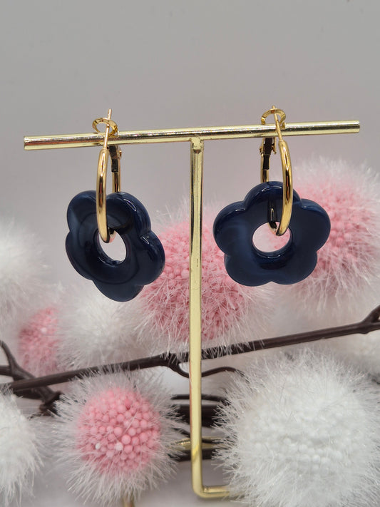 Boucles d’oreilles Fleurs Bleue Marine