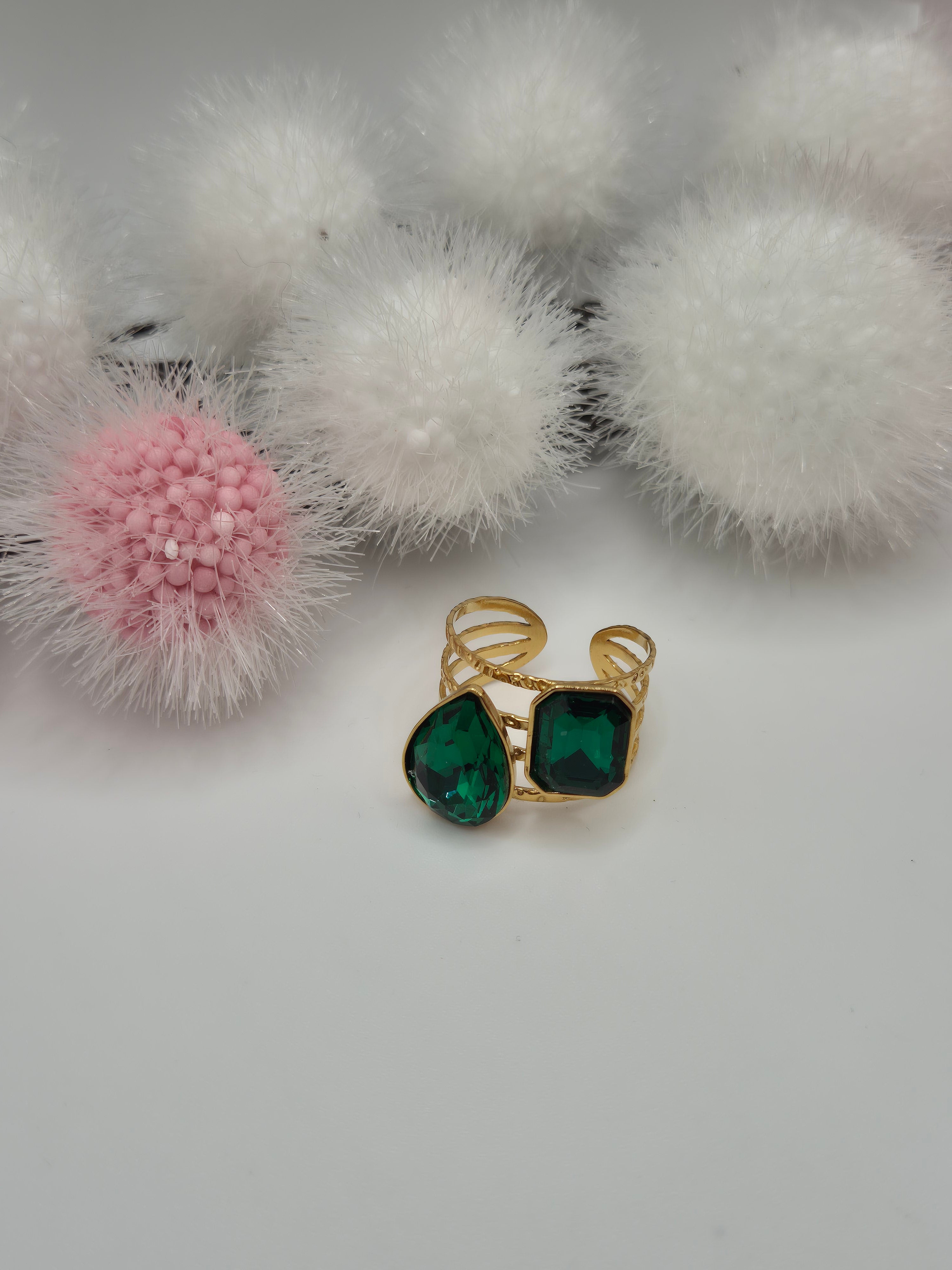 Bague Étincelle strass vert