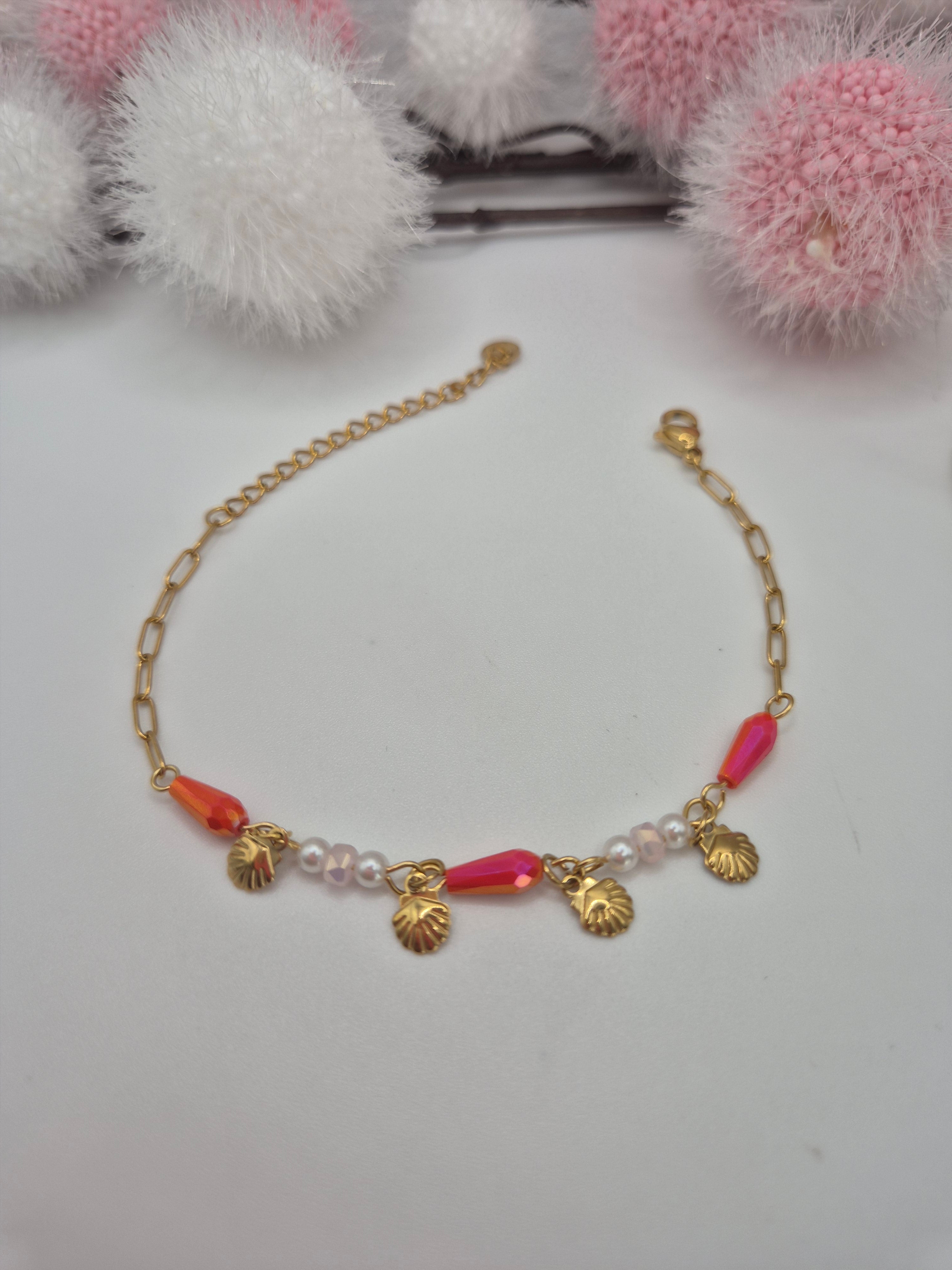 Bracelet Chant de Coquillage de Mer Orangé