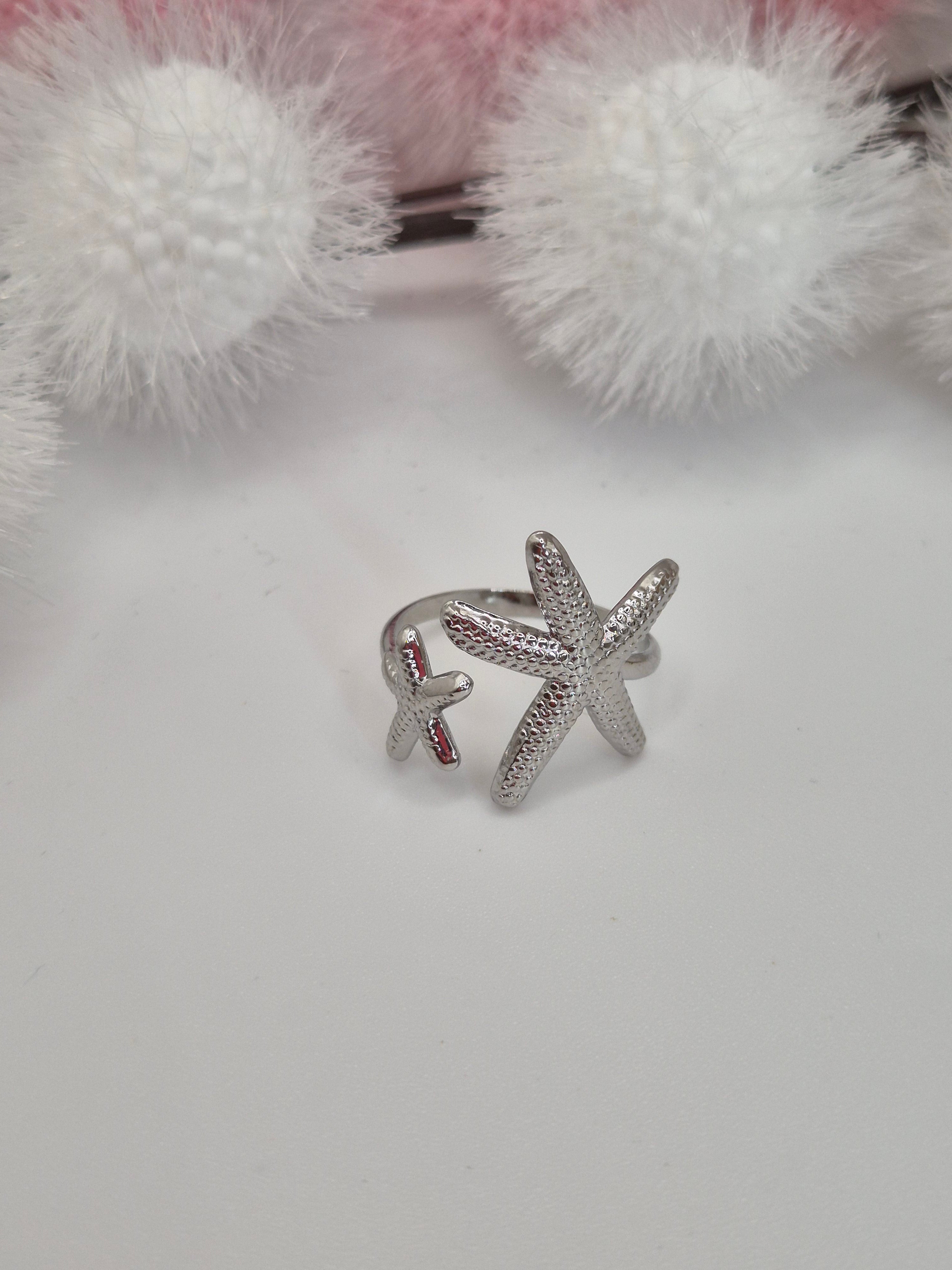 Bague Étoiles Jumelles de Mer Argentée